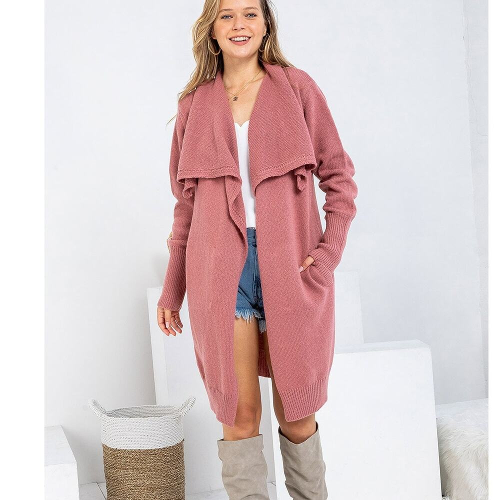 Sweet Lovely By Jen KNIT OPEN FRONT CARDIGAN ROSEWOOD S/M